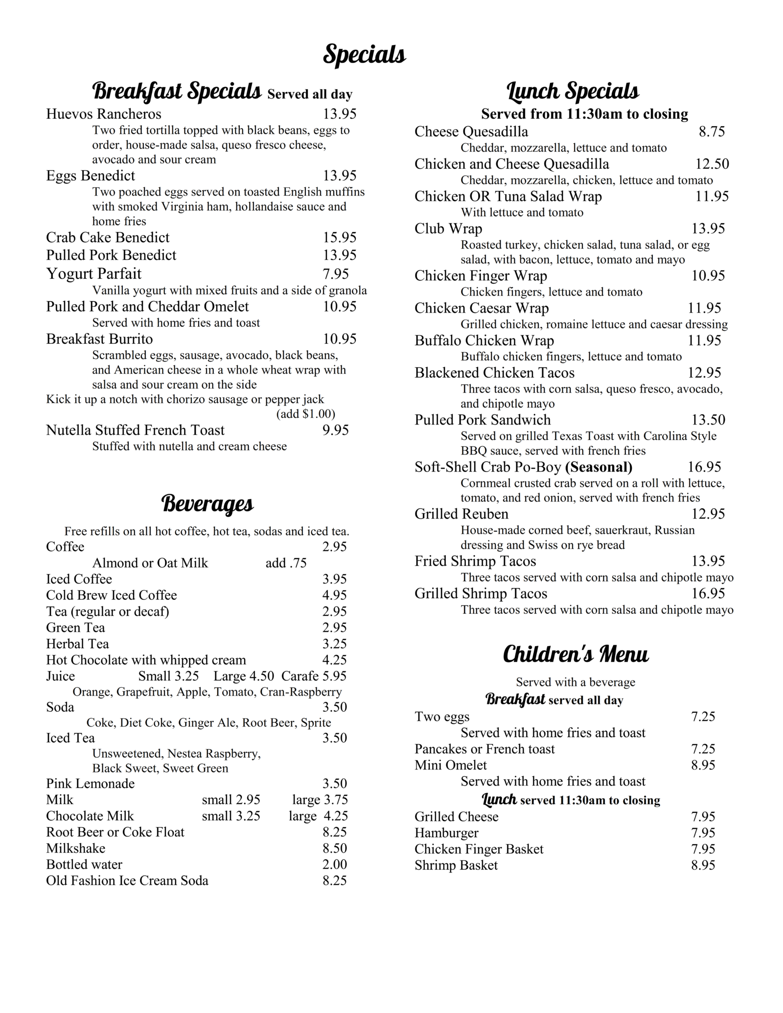 Menus – Dune Grass Cafe